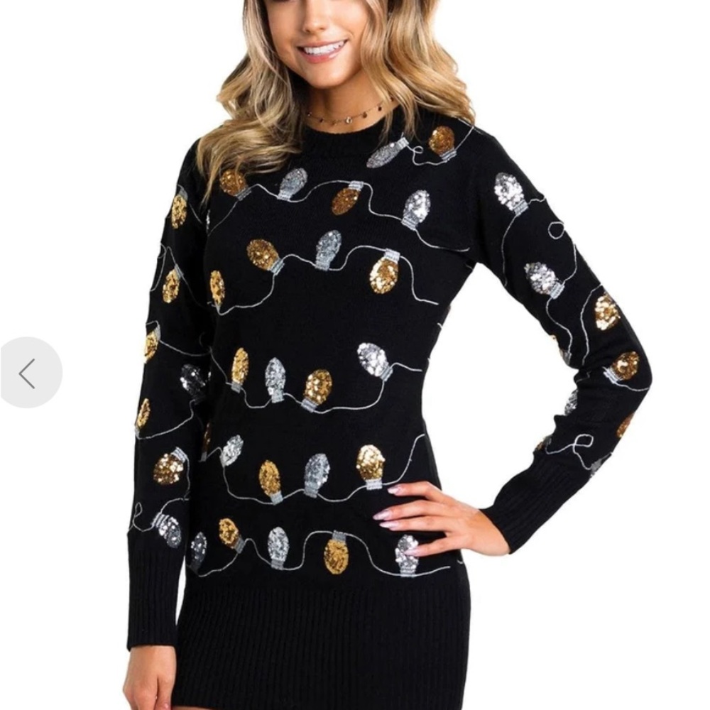 WOMEN'S CHRISTMAS LIGHT STRAND SEQUIN SWEATER DRESS NWT